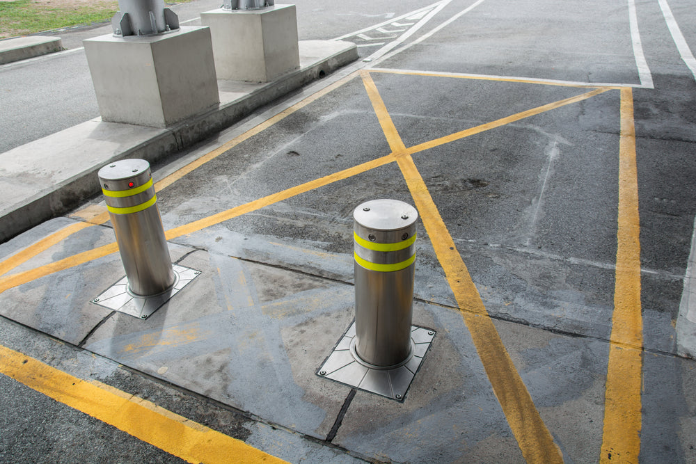 photo of electric bollards taken from an angle