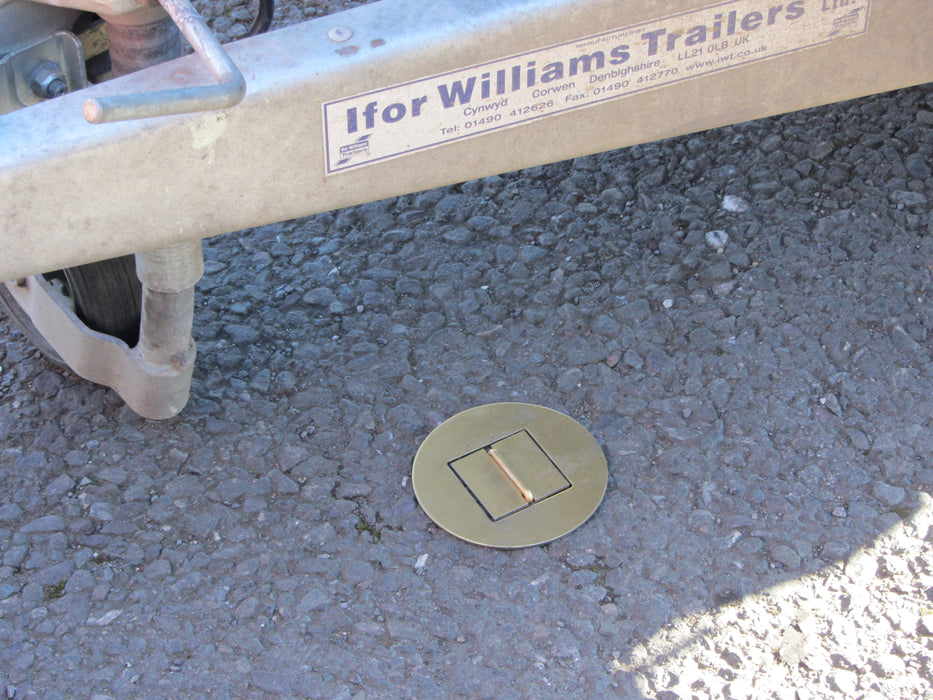 Ground Anchor in ground next to trailer