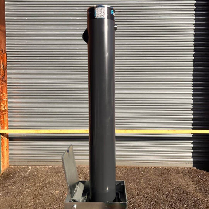 Bison products Ramco 600 round driveway security bollard powder coated Anthracite grey with ant-pick lock and Anti-Slip lid.
