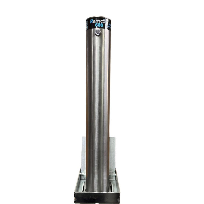 Bison Products Ramco 600 telescopic driveway bollard in grey with integrated anti drill lock. Installed in Matlock Derbyshire England.