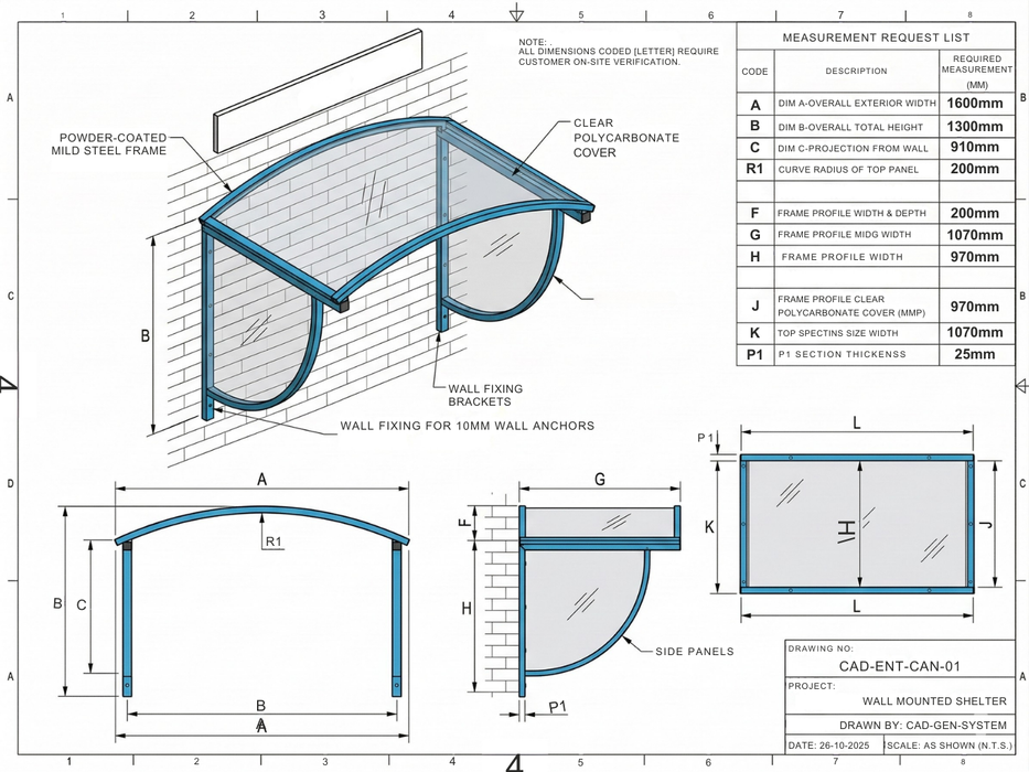 Bison Products Wall-Mounted Steel & Polycarbonate Weather Shelter in Tiger