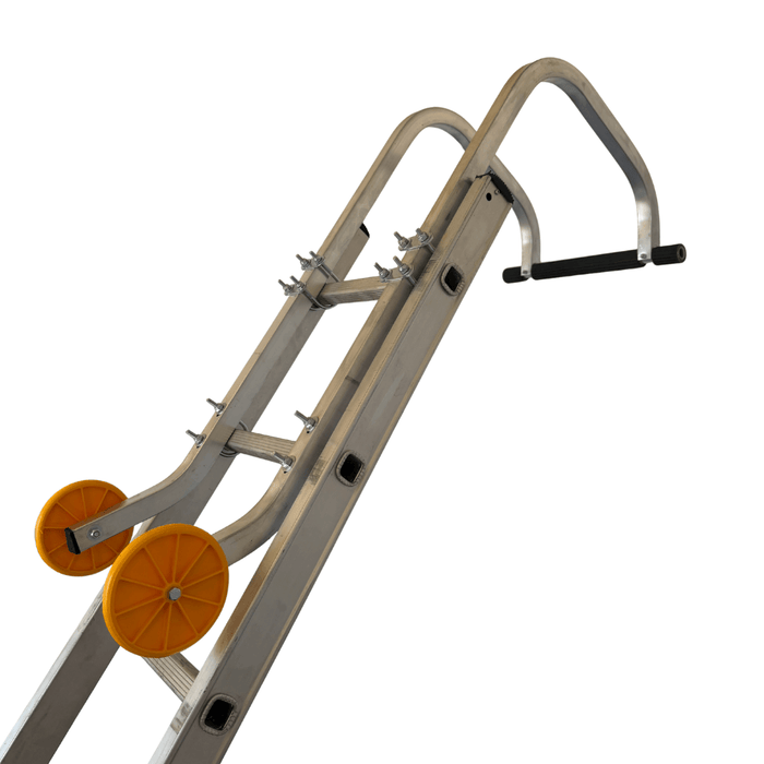 Industrial Roof Hook with Stability Bar - Ladder mounted view