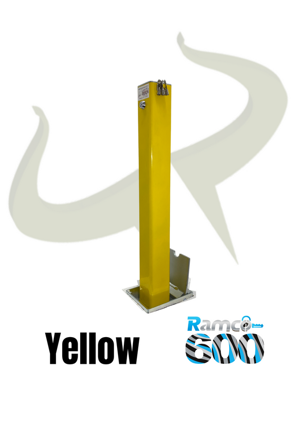 Ramco 600 telescopic driveway security bollard, powder coated yellow, integrated anti-pick lock, fall down lid and 600 x 70 x 70mm.