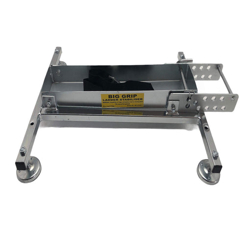 Big Grip ladder stabiliser and leveller: steel pan on H-frame with pivoting anti-slip feet