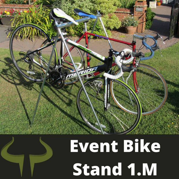 Event bike rack for race bikes in organised racing event, triathlons, heptathlons, iron man, endurance racing 1 meter wide.