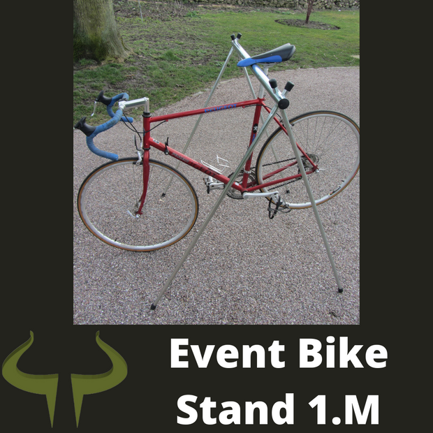 Event bike rack for race bikes in organised racing event, triathlons, heptathlons, iron man, endurance racing 1 meter 2 bikes
