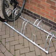 Bison products 5 bike dual height bike rack for bikes with disc brakes with a maximum tyre width of 55mm.