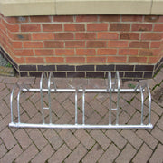 Bison products 5 bike dual height bike rack for bikes with disc brakes with a maximum tyre width of 55mm.
