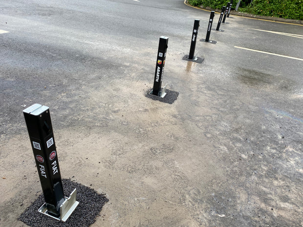 Ramco 600 Square Telescopic Driveway Security Post installed at car forecourt.