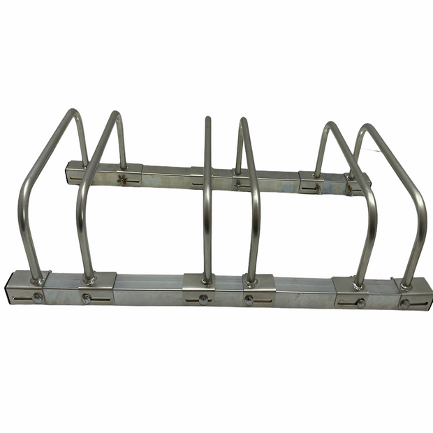 Adjustable bike rack for 3 bikes with tyre widths ranging from 15mm to 100mm Full view