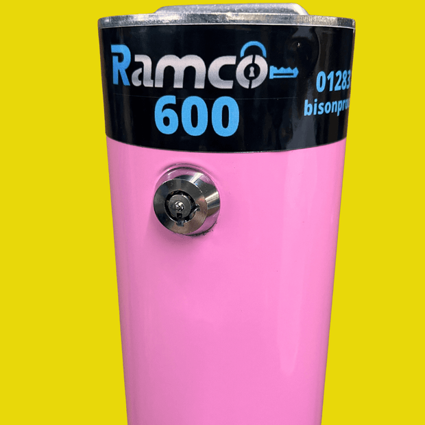 Bison Products Ramco 600R Pink 600mm high x 92mm diameter and 5mm thick. Fully telescopic heavy duty security bollard with lid, anti-pick and anti-drill lock.