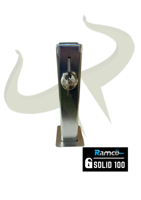 Bison Products Solid 100 telescopic driveway security bollard with padlock protection 100mm x 100mm x 540mm front facing