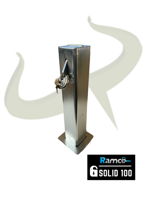 Bison Products Solid 100 telescopic driveway security bollard with padlock protection 100mm x 100mm x 540mm left facing