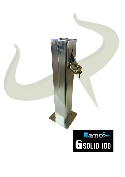 Bison Products Solid 100 telescopic driveway security bollard with padlock protection 100mm x 100mm x 540mm right facing