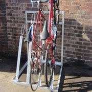 Semi vertical floor mounted bike storage ideal for outside bike sheds.