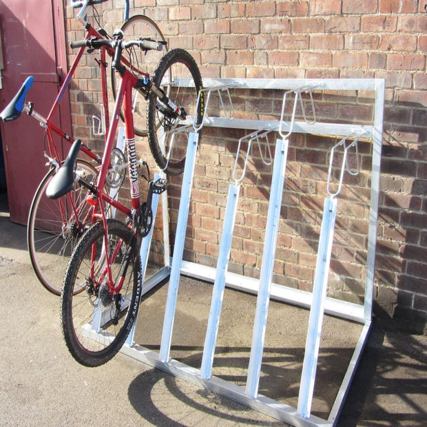 Semi vertical floor mounted bike storage ideal for outside bike sheds.