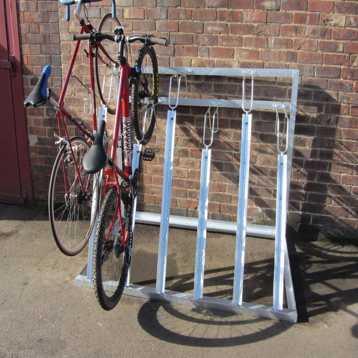 Cycle Rack Section Bison 5-Bike Semi-Vertical Rack — Galvanised Floor-Mounted — Bison Products