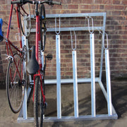 Semi vertical floor mounted bike storage ideal for outside bike sheds.