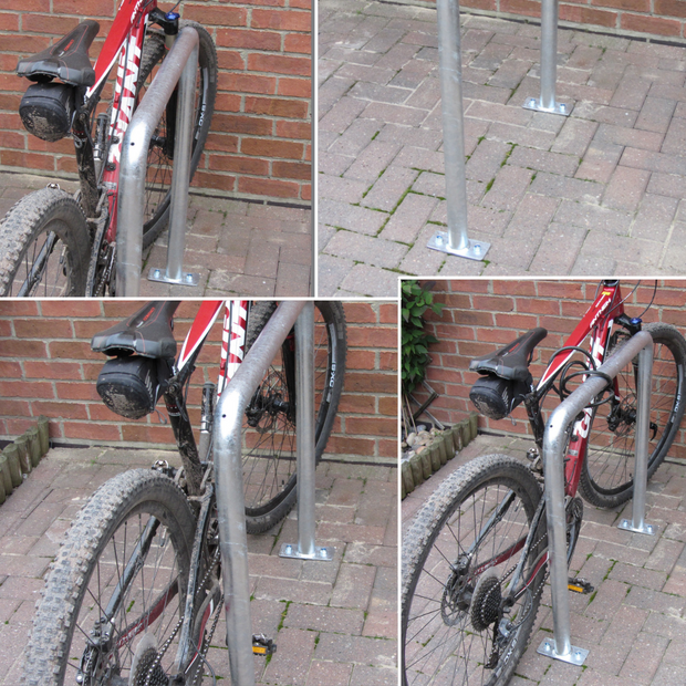 Bison Products Galvanised floor mounted 4 hoop Sheffield bike rack