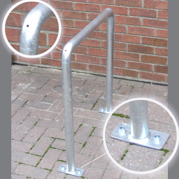 Bison Products Galvanised floor mounted Sheffield Toast Rack single hoop for 2 bikes with ground fixing.
