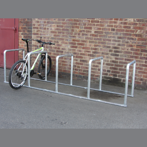 Bison Products Galvanised floor mounted Sheffield Toast Rack with 5 hoops for 10 bikes.