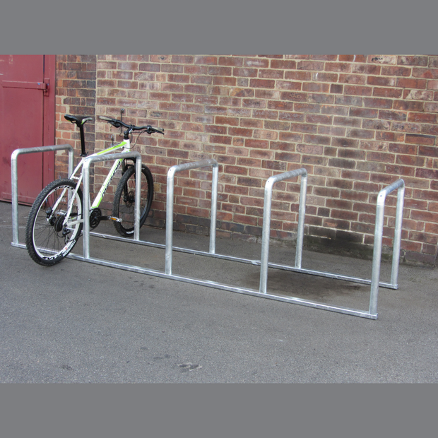 Bison Products Galvanised floor mounted Sheffield Toast Rack with 5 hoops for 10 bikes.