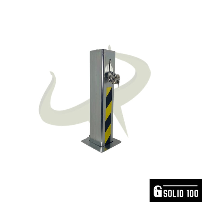 Bison Products Solid 100 telescopic driveway security bollard with padlock protection 100mm x 100mm x 540mm right facing