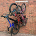 Vertical bike rack fixed to a brick wall